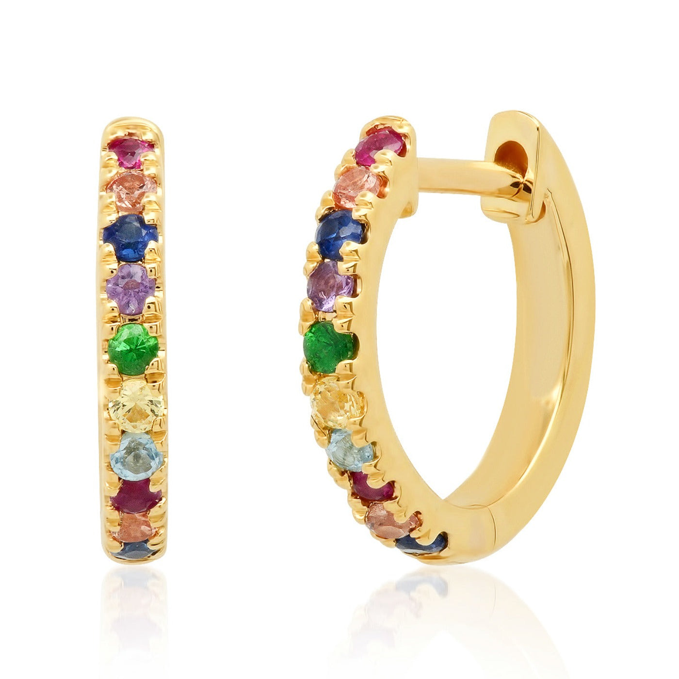 14K Yellow Gold Standard Multi Colored Huggie